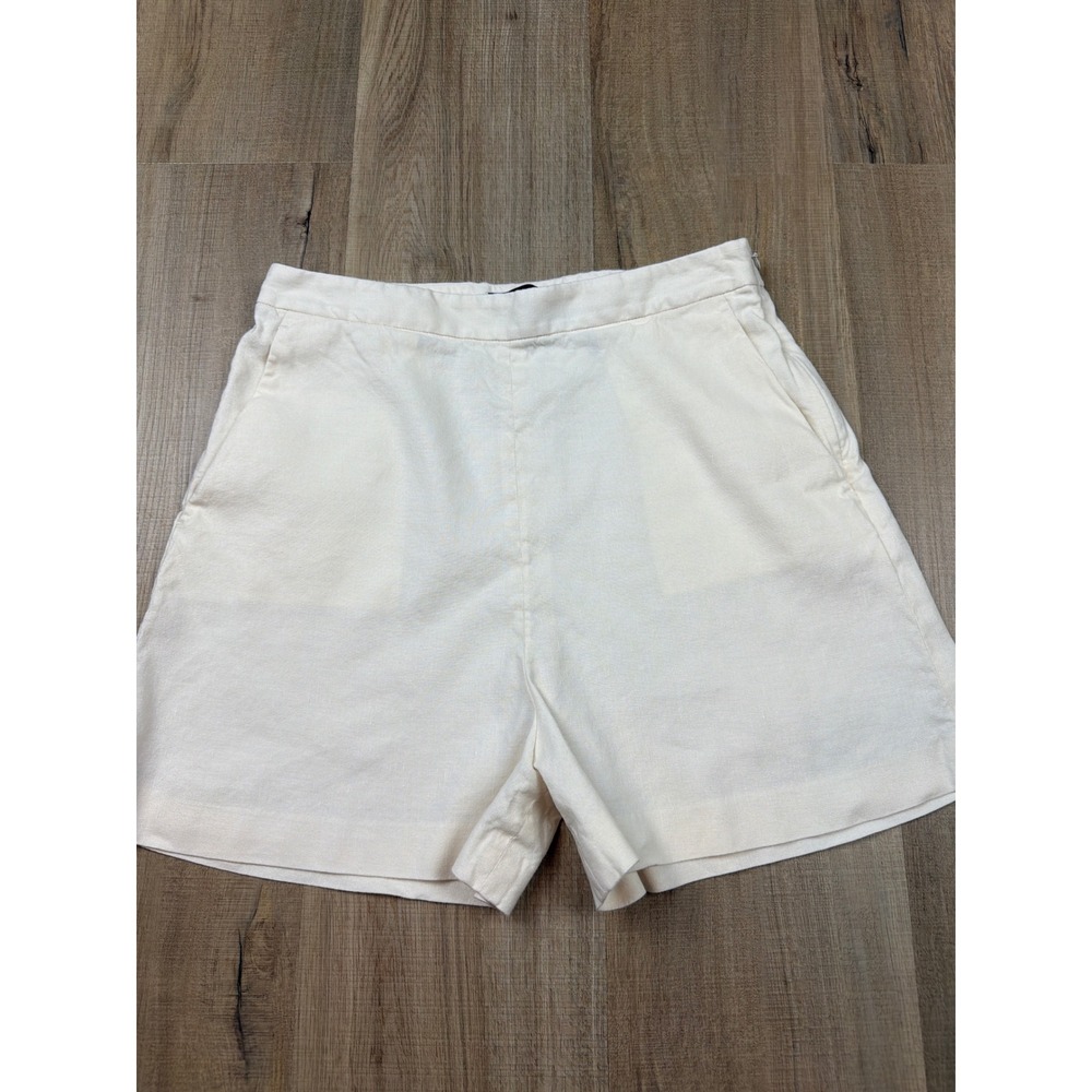Theory Tarrytown New Cream Stretch Linen Blend High Waist Shorts Size 4 Side Zip